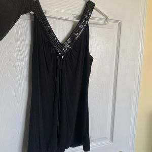 V-neck embellished black cotton tank